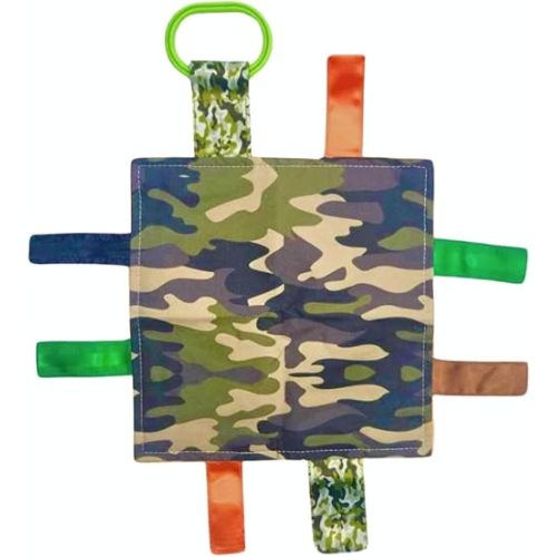 Baby Jack & Co 8x8 Hunting Camo Lovey Tag Toys - Baby Crinkle Toys - Soft & Safe - Learn Shapes & Colors - Ideal Baby Toy - BPA Free w/Stroller Clip