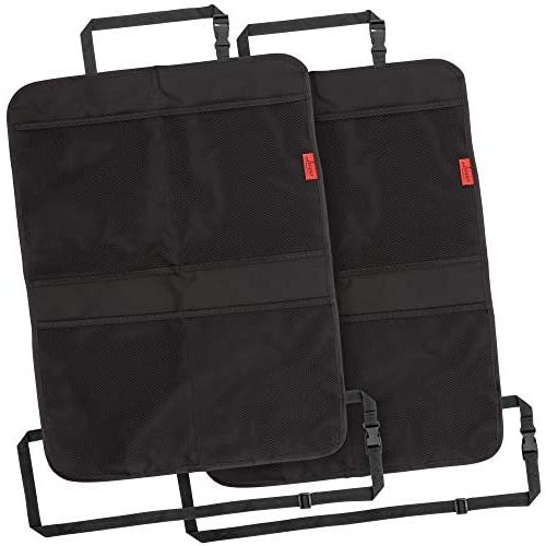 Lusso Gear Kick Mats (2 Pack) - Car Seat Back Protectors, Premium Waterproof Fabric, Reinforced Corners to Prevent Sag, and 4 Mesh Pockets for Large Storage (Black)