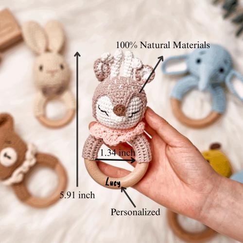 Animal Crochet Rattle- Hug Elk