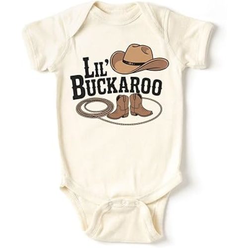 Lil’ Buckaroo Infant Bodysuit - Cute Cowboy Western Baby Outfit with Hat, Boots, and Lasso - Rustic Ranch Rodeo Theme Gift for Baby Boy or Girl from Mom, Dad, or Grandparents