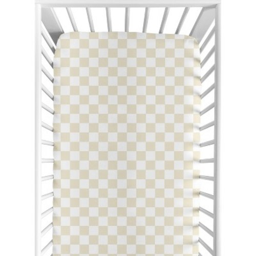 Sweet Jojo Designs Boy, Girl, Unisex/Gender Neutral Baby Fitted Crib Sheet Gingham Checkered Plaid Beige and White