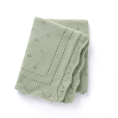 Loyfoky Baby Blanket 100% Luxury Cotton Knit Receiving Swaddle Cuddle Crib Blankets for Boy Girl Newborn Toddler Green 40x30