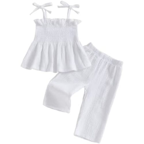 VISGOGO Infant Baby Toddler Girls Clothes Solid Color Sleeveless Camisole Linen Pants Set Baby Summer Outfits