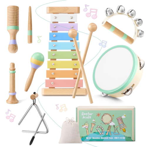 Eastar Kido Kids Musical Instruments for Toddlers Montessori Wooden Xylophone Tambourine Toys, Music Sound Sets