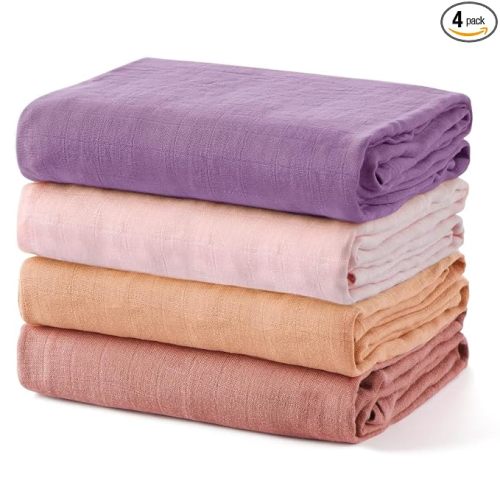 Momcozy Muslin Swaddle Blankets, 4-Pack Breathable and Skin-Friendly Receiving Blankets, Swaddle Blanket Shower Gifts & Baby Registry Essentials, Large 47"x47", Muted Purples