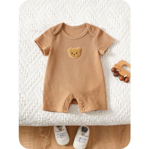 SHEIN Newborn Baby Boy/Girl Comfortable Casual Cute Bear Graphic Waffle Fabric Short Sleeve Romper, Suitable For Indoor, Outdoor, Daily, Sports, Play, Party, Photography, Vacation, Festivals In Spring/Summer | SHEIN USA