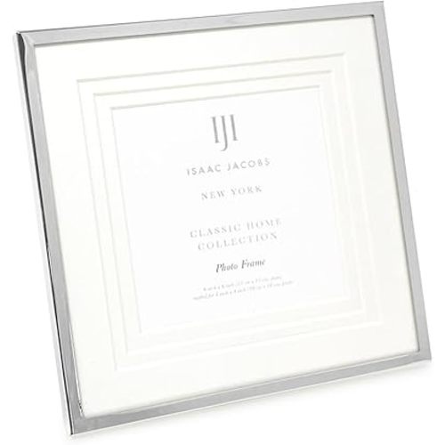 Isaac Jacobs 6x6 (Matted 4x4) Silver Metal Picture Frame, Triple Matted Classic Metal Photo Frame Made For Tabletop & Hanging Display, Photo Gallery and Wall Art (6x6 (Matted 4x4), Silver)