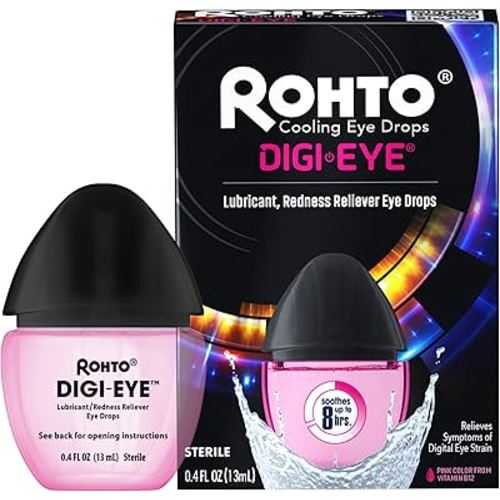 Rohto Digi-Eye Digital Eye Strain Eye Drops, Cooling Eye Strain Relief From Digital Eye Strain Symptoms, Long-Lasting, Soothing Eye Relief, Eye Drops for Red, Tired Eyes 0.4 fl oz Bottle (Pack of 2)