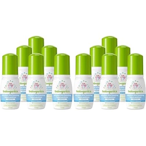 Babyganics Foaming Pump Hand Sanitizer, Alcohol Free, Travel Size, Fragrance Free, Kills 99.9% of Common Bacteria, Moisturizing, 1.69 Fl Oz (Pack of 12)