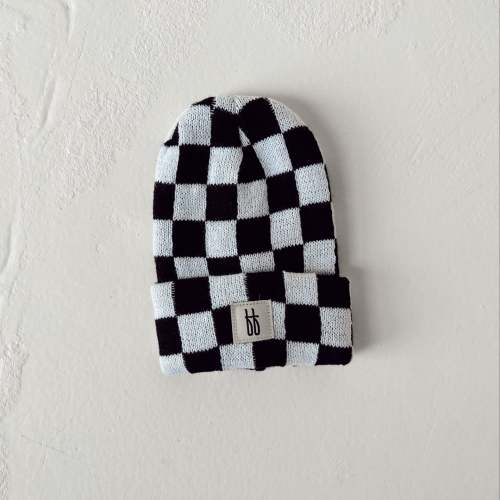 ff Knit Beanie  | Black + White Checkerboard