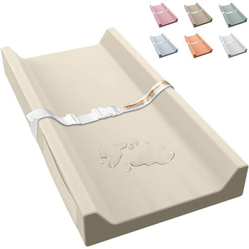(beige) vegan Leather Baby Changing Pad, Waterproof & Wipeable Soft Diaper Changing Mat 32“ x 16.6" Comfortable Infant Changing Station for Dresser & Table