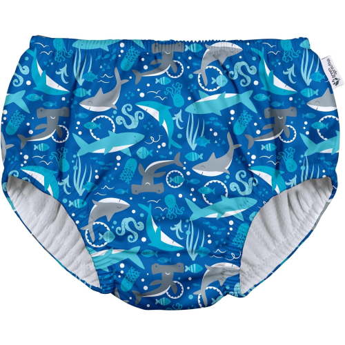 green sprouts Baby and Toddler Reusable Eco Pull-Up Swim Diaper (6mo-4T) - Royal Blue Sharks - 6 Mo