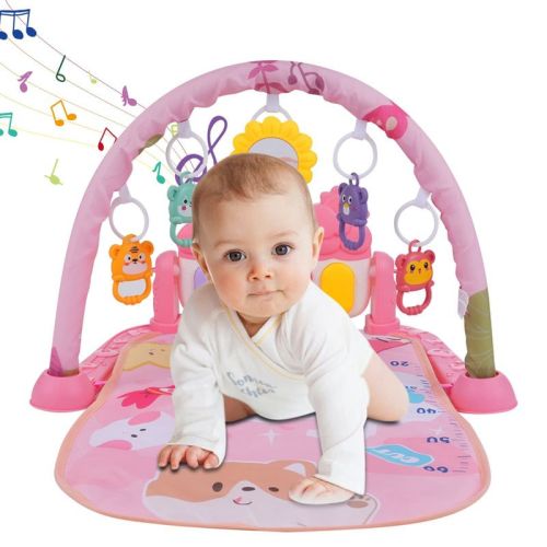 Angel Sar Baby Play Gym with Piano Mat, 4 Hanging Toys, Mirror, for 0-12 Months, Tummy Time and Crawling Activity