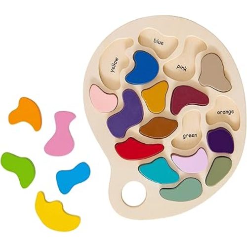THE FRECKLED FROG Artist Palette Puzzle - Wooden Puzzle for 3, 4 and 5 Year Olds - Practice Color and Shape Recognition - Preschool Learning Toy