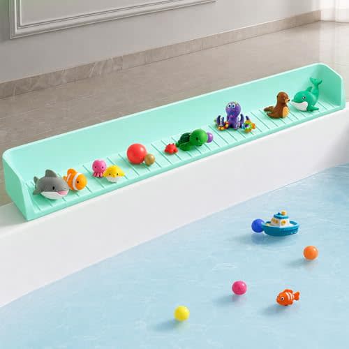 Kids Bathtub Splash Guard, Shelf & Toddler Bath Toy Tray - Green | Bathtub Splash Guard PlayPad Shelf Area with Strong Suction Cups, Bathtub Ledge Guard, Fun Bath Time for Toddlers Baby