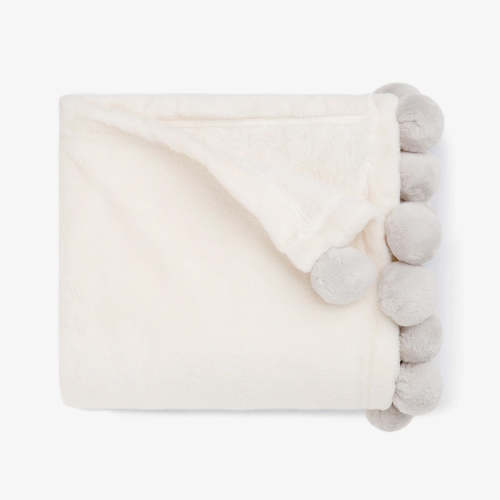 Gray Pom Trim Fleece Baby Blanket