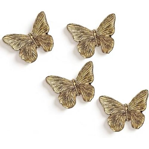 4 Pcs 3D Butterfly Wall Decor Antique Gold Resin Wall Sculpture 3.9 Inch