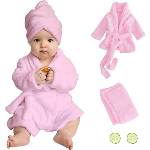 Newborn Photography Prop Bathrobe Baby Photo Props Bathrobe Outfits Infant Bath Robe Bath Towel Sets for Boy Girl Newborn Photography Outfits Spa Salon Baby Photoshoot Props 6-13 Months(Large, Pink)