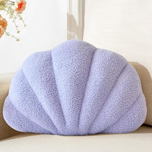 XIAIJIA Seashell Throw Pillows Shell Shaped Pillow Lavender Sea Shell Pillows for Bed Seashell Decorative Pillow Soft Plush Pillow Sea Couch Decoration(13 X 10 inch)