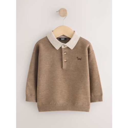Contrast Collar Button Neck Knitted Polo Shirt (3mths-7yrs) from Next USA