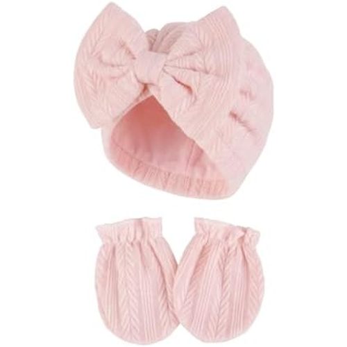 Newborn Baby Hat & Mittens Cotton Preemie Infant Bow Beanie Hats Gloves for Hospital New Born Boy Girl 0-3 0-6 Months