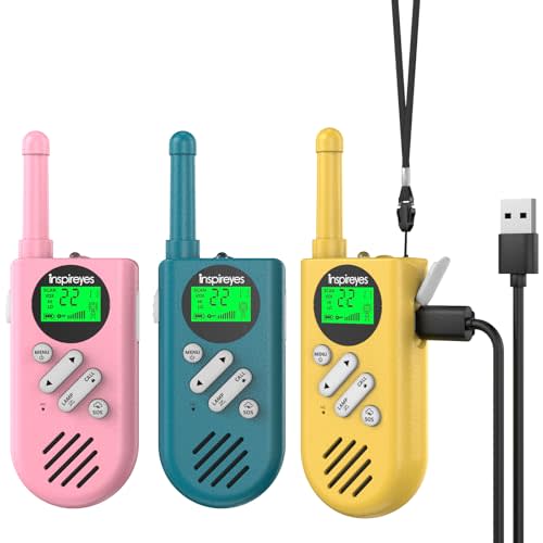 Inspireyes Kids Walkie Talkies, Rechargeable 3 Pack Long Range 2-Way Radios | Toys for Boys Girls 3–12, 48H Battery, Clear Audio, VOX Hands Free, Flashlight, Camping Toy, Hiking, Birthday Christmas Gift