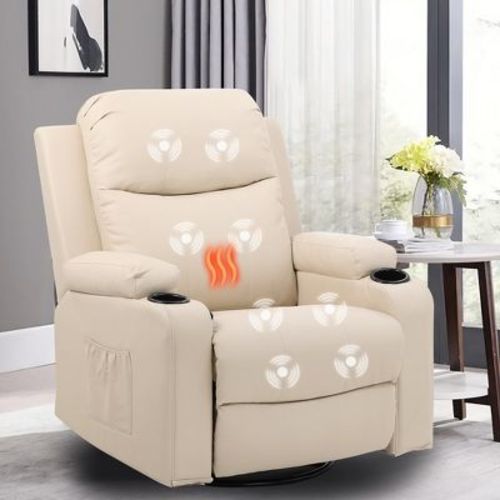 COMHOMA MOM FRIENDLY Swivel Rocker Nursery Recliner Chair with Massager & Heated, BEIGE