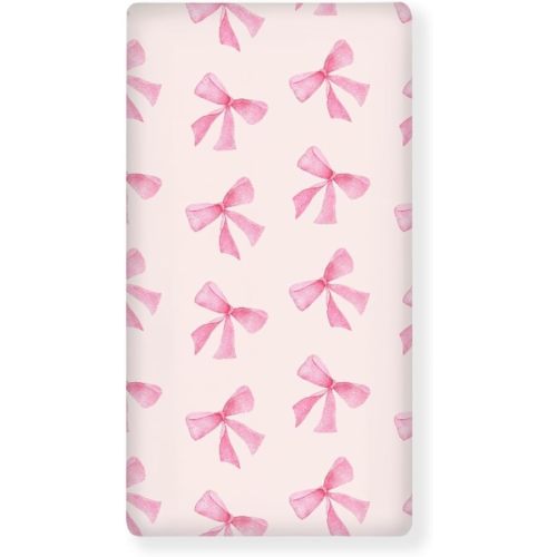 Bow Baby Crib Sheets for Boys Girls Pink Fitted Crib Sheet for Standard Crib and Toddler Mattress Cute Baby Mattress Sheets Toddler Bed Sheet 52x28x8 in