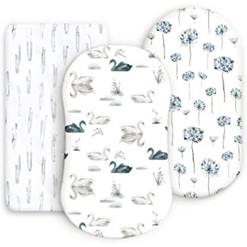 GRSSDER Stretchy Ultra Soft Bassinet Fitted Sheets 3 Pack, Universal Fitted for Bassinets Baby Cradle Moses Basket Oval Rectangle Mattress Safe and Snug, Pretty Bassinet Sheet for Baby, Navy Blue