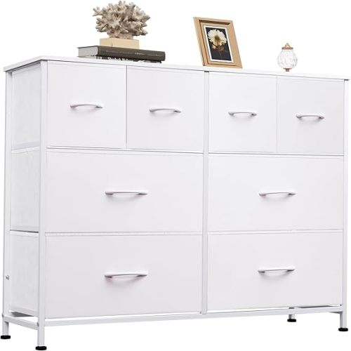 WLIVE Dresser for Bedroom with 8 Drawers, Wide Fabric Dresser for Storage and Organization, Bedroom Dressers, Chest of Drawers for Living Room, Closet, Hallway, White