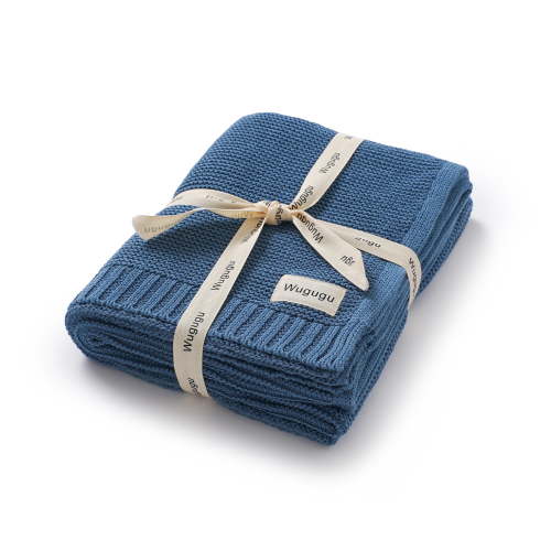 YIXPOH Organic Ribbed Baby Swaddle Blanket - 100% Soft Cotton Knit for Boys Girls Stroller Cuddle Blanket for Newborns Dark Blue