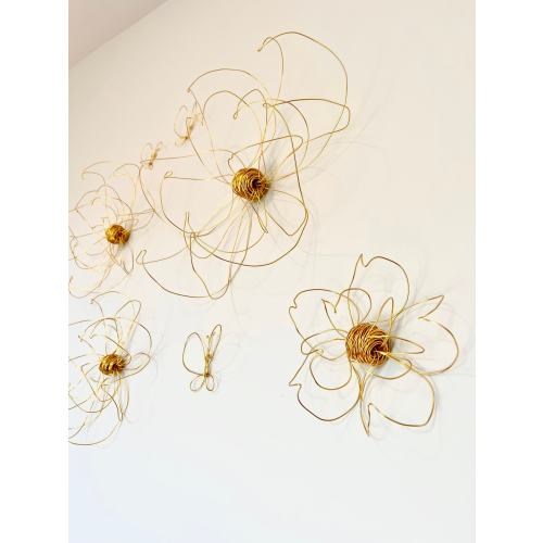 Gold 3D Wire Flower Art Wall Décor | Flower without stem