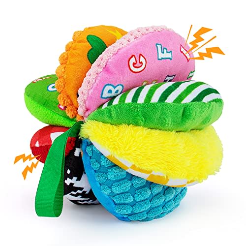 8-in-1 Sensory Balls for Infant Toddlers,Rainbow Fabric Baby Toy for Sensory Development,Montessori Toys for Babies 6-12 Months,8 Different Sensory Tactile Textures with Crinkle Rattle Squeakers