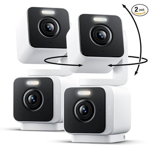 WYZE Duo Cam Pan Indoor/Outdoor IP65 2K 360° Pan/Tilt Smart Home Security Camera with Color Night Vision, Compatible with Alexa & Google Assistant, White