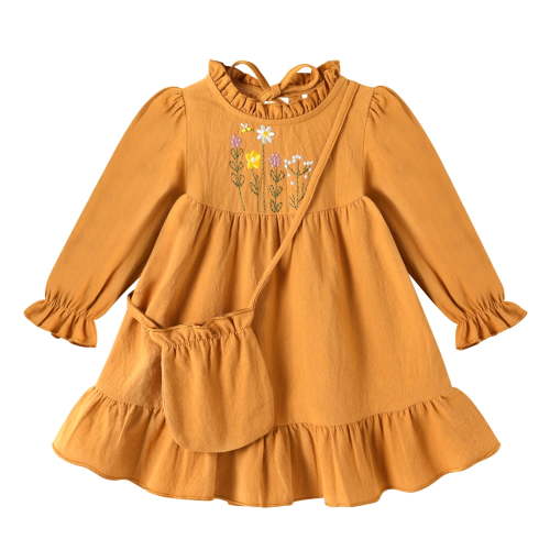 Younger Tree Toddler Girls Dresses Kid Fall Winter Long Sleeve Crew Neck Dresss Clothes with Bag for 12-18 Months
