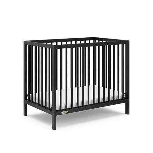 Graco Teddi 4-in-1 Convertible Mini Crib with Bonus Mattress, Black | GREENGUARD Gold Certified, 2.75-Inch Water Resistant Mattress Included, Small Spaces Crib, Easy 30-Minute Assembly