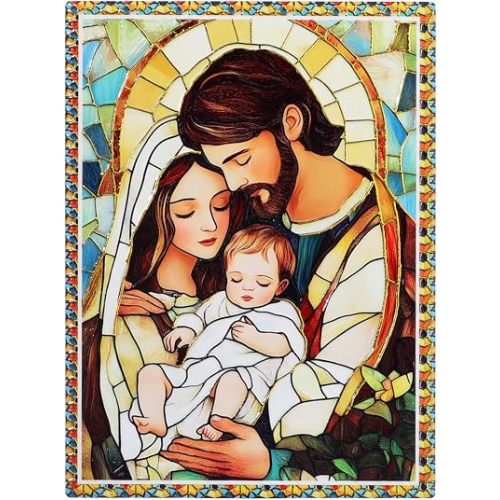 KOMI Ceramic Holy Family Standing Table Decor Jesus Wall Art Hanging Plaque Catholic Icon Statue for Home Altar Decor Religious Christian Spiritual Gifts 5.9"x7.9"