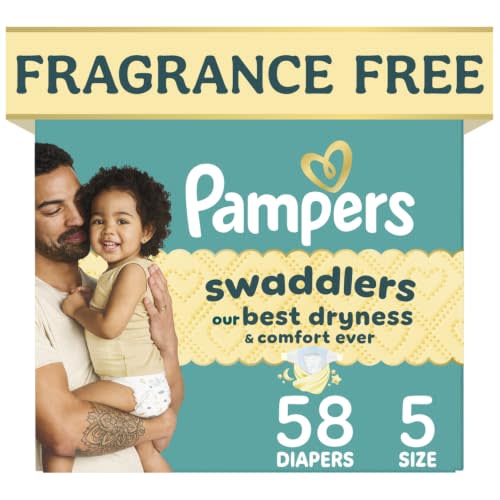 Swaddlers Diapers, Size 5 (20-37 lbs), 58 Count, Fragrance Free, Hypoallergenic, Absorbent, Pediatrician Recommended, Skin Safe