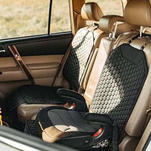 Owleys Premium Leather Car Seat Protector 2 Pack for Child Cover from Dirt - Infant Protector for Back/Front Booster Protector Under Baby Car Seat Waterproof Black