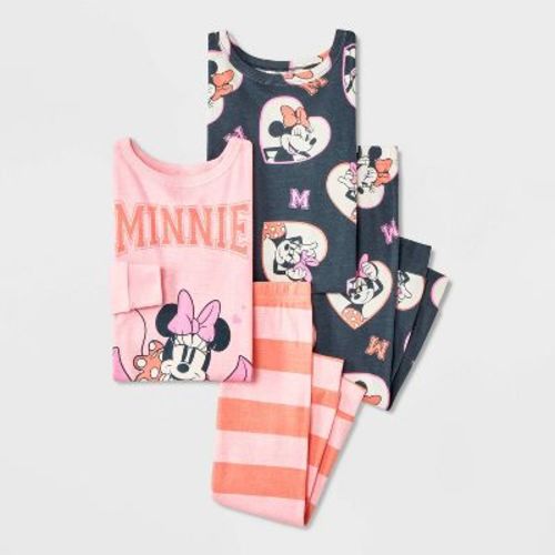 Toddler Girls' 4pc Disney Minnie Mouse Cotton Long Sleeve Pajama Set - Pink/Orange/Black