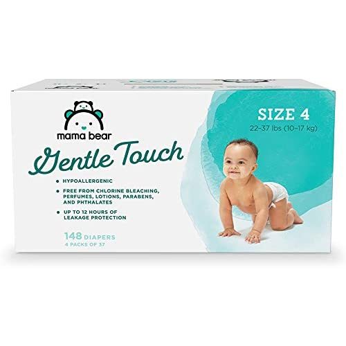 Amazon Brand - Mama Bear Gentle Touch Diapers, Hypoallergenic, Size 4, 148 Count (4 packs of 37)