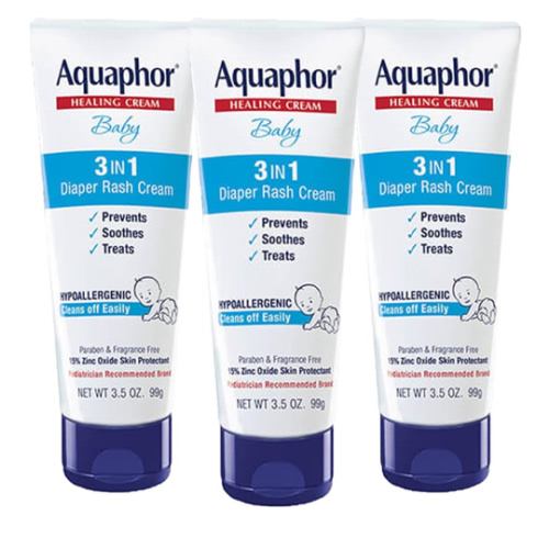 Aquaphor Baby Diaper Rash Cream, 3-in-1 Diaper Rash Relief, 3.5 Oz Tube, (Pack of 3)