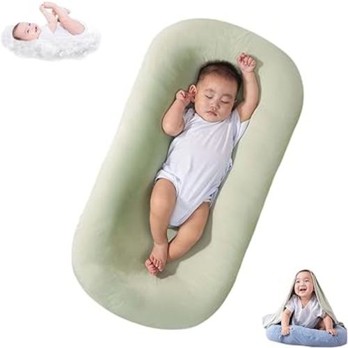 Baby Lounger Pillow for Newborn Babies 0-18 Months, Snuggle Me Organic Lounger for Baby, Soft Cotton Breathable Baby Nest Sleeper (Green)