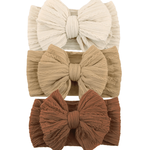 3-Pack Cable Bows, Brown/Khaki/Oat – SpearmintLOVE