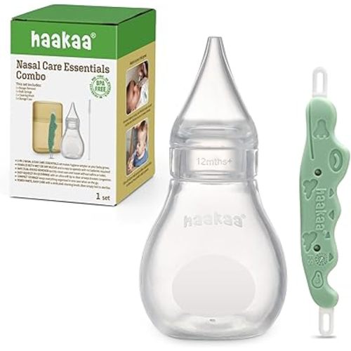Haakaa Nasal Care Essentials Combo, Nasal Aspirator for Baby with Baby Nose Picker, Gentle Infant Ear & Nose Care Set with Case for Home or Travel