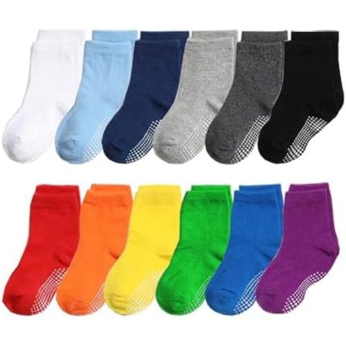 CHUNG toddler non-slip cotton socks anti skid with grip bottom Little Boys Girl Kids Children 12 pairs