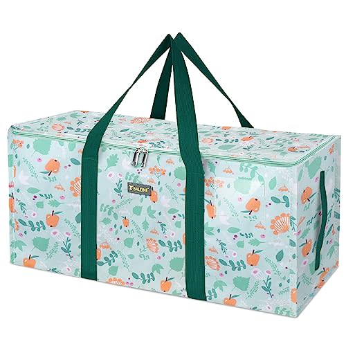 BALEINE Extra Large Storage Tote with Zippers & Carrying Handles, Heavy-Duty Oxford Fabric Moving Bags for Laundry, Space Saving, Storage, Spring Stroll