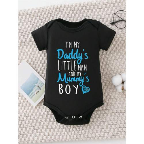 AYJK7 I'M MY DADDY'S LITTLE MEN AND MY MUMMY'S BOY Print Funny Newborn Clothes 100% Cotton Triangle Jumpsuit, Casual Comfortable Short Sleeve Baby Romper
