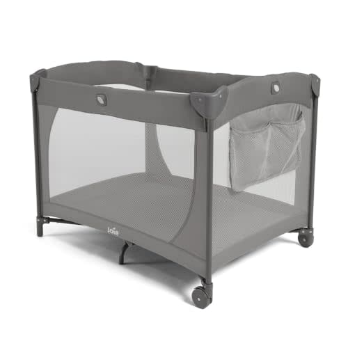 Joie Pecan™ Portable Playard (Pebble) | For Birth up to 30lb. or up to 35 inches, Compact Fold, Travel Bag Included, Mesh Panels, Soft Mattress, Easy Set Up and Fold