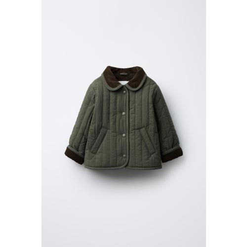 CORDUROY COLLAR PUFFER JACKET - Khaki | ZARA United States